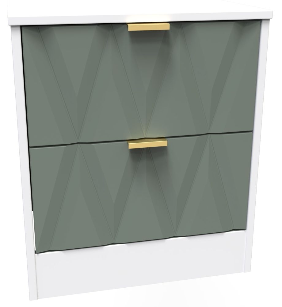 Product photograph of Las Vegas Matt White And Reed Green 2 Drawer Bedside Cabinet With Integrated Wireless Charging from Choice Furniture Superstore.