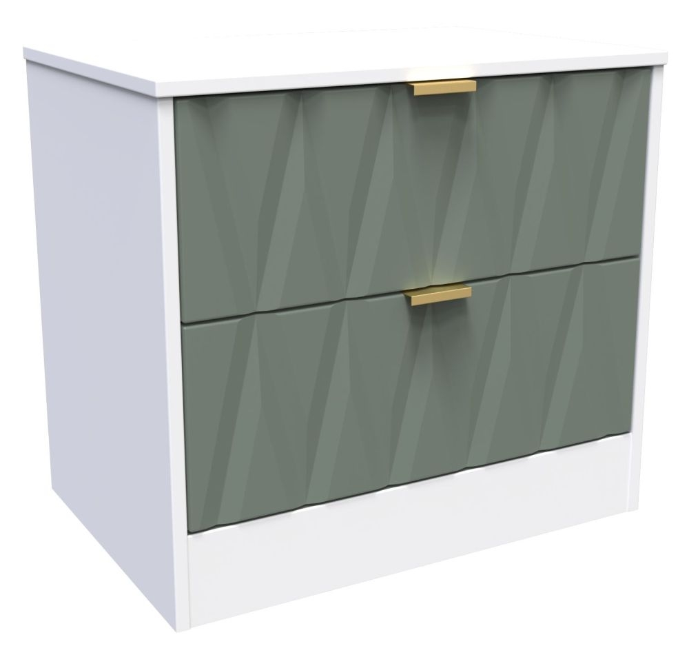 Product photograph of Las Vegas Matt White And Reed Green 2 Drawer Bedside Cabinet from Choice Furniture Superstore.
