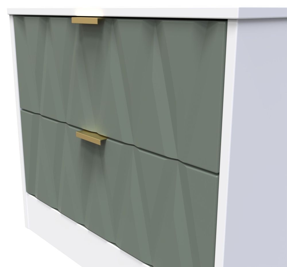 Product photograph of Las Vegas Matt White And Reed Green 2 Drawer Bedside Cabinet from Choice Furniture Superstore.