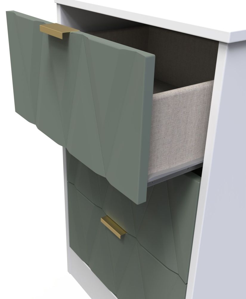 Product photograph of Las Vegas Matt White And Reed Green 3 Drawer Bedside Cabinet With Integrated Wireless Charging from Choice Furniture Superstore.