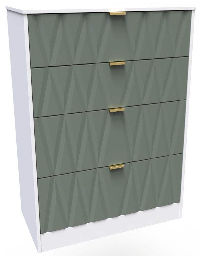 Product photograph of Las Vegas Matt White And Reed Green 4 Drawer Deep Chest from Choice Furniture Superstore.