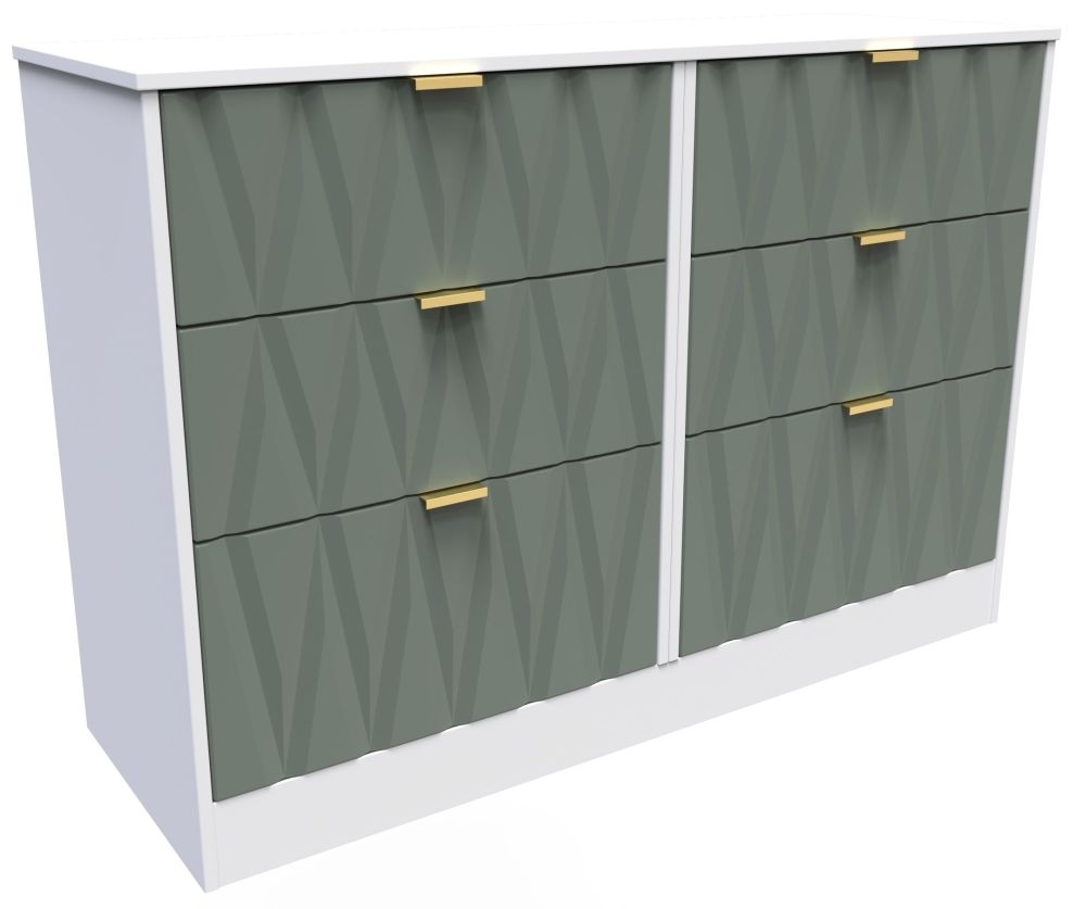 Product photograph of Las Vegas Matt White And Reed Green 6 Drawer Midi Chest from Choice Furniture Superstore.