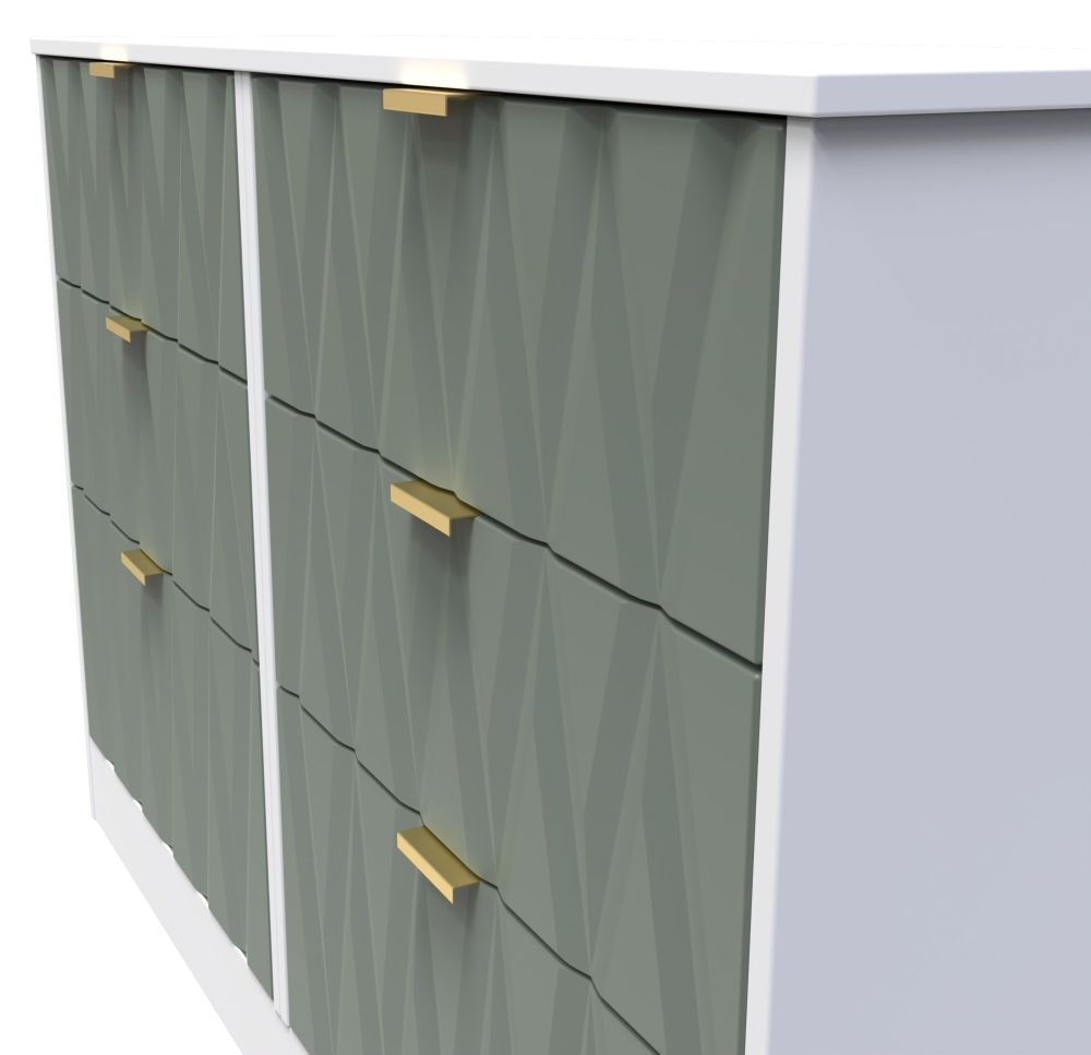 Product photograph of Las Vegas Matt White And Reed Green 6 Drawer Midi Chest from Choice Furniture Superstore.