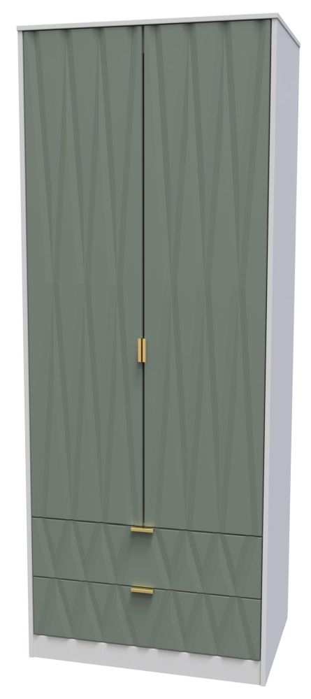 Product photograph of Las Vegas Matt White And Reed Green 2 Door 2 Drawer 2ft 6in Plain Combi Wardrobe from Choice Furniture Superstore.