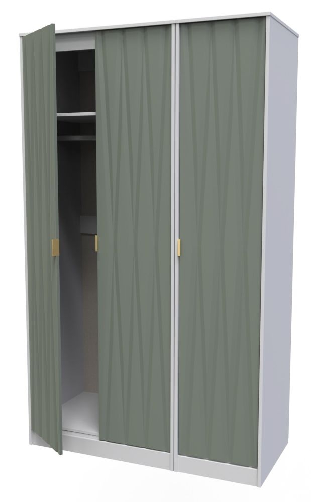 Product photograph of Las Vegas White And Green 3 Door Tall Triple Wardrobe from Choice Furniture Superstore.