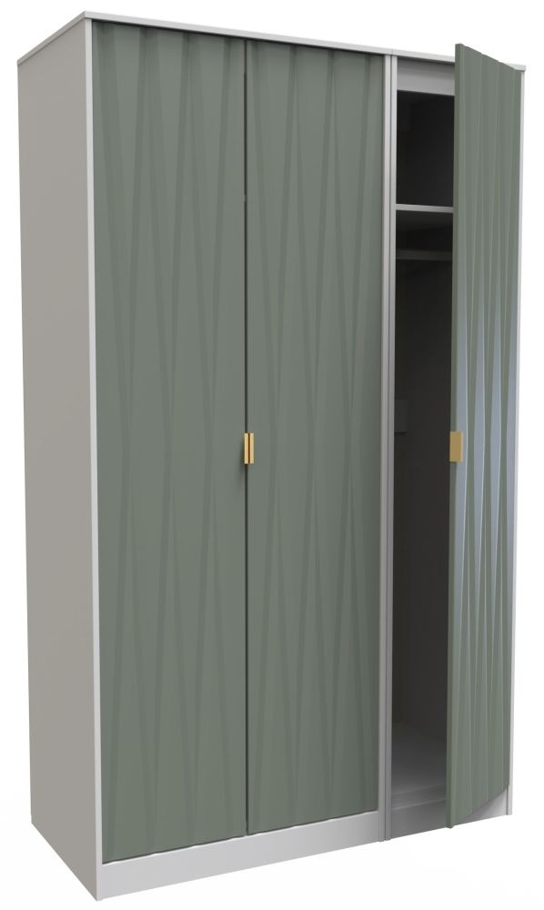 Product photograph of Las Vegas White And Green 3 Door Tall Triple Wardrobe from Choice Furniture Superstore.