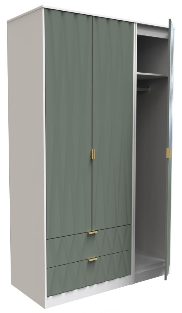 Product photograph of Las Vegas Matt White And Reed Green 3 Door 2 Drawer Tall Plain Wardrobe from Choice Furniture Superstore.