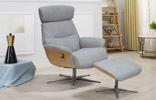 Product photograph of Gfa Boden Swivel Recliner Chair With Footstool - Light Grey Fabric from Choice Furniture Superstore.