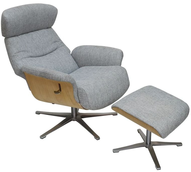 Product photograph of Gfa Boden Swivel Recliner Chair With Footstool - Light Grey Fabric from Choice Furniture Superstore.