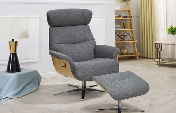 Product photograph of Gfa Boden Swivel Recliner Chair With Footstool - Grey Fabric from Choice Furniture Superstore.