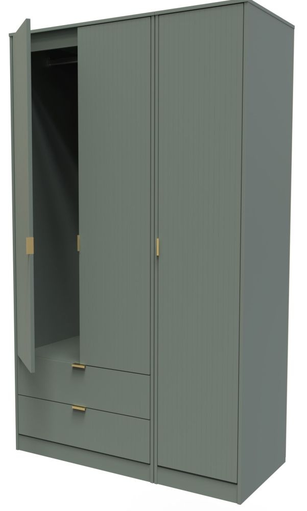 Product photograph of Nashville Green 3 Door Tall Triple Wardrobe - Lhf 2 Drawers from Choice Furniture Superstore.