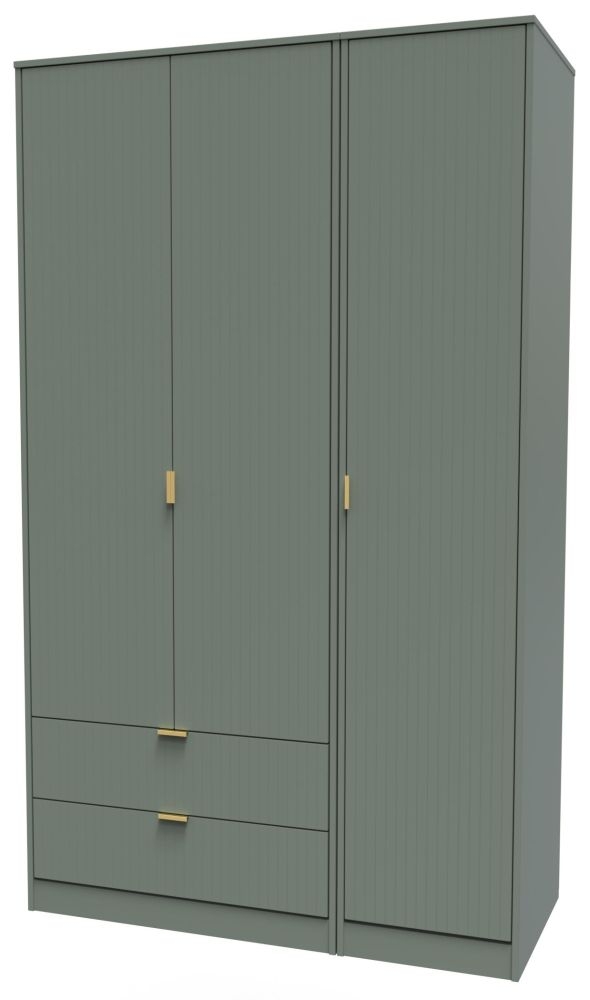 Product photograph of Nashville Green 3 Door Tall Triple Wardrobe - Lhf 2 Drawers from Choice Furniture Superstore.