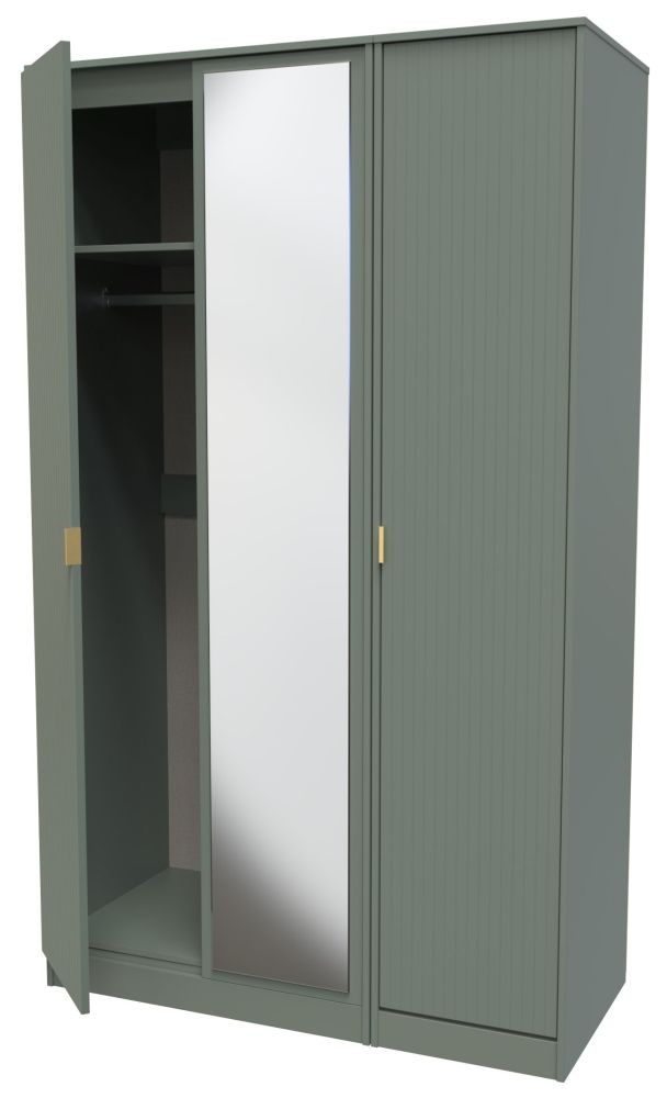 Product photograph of Nashville Reed Green 3 Door Tall Mirror Wardrobe from Choice Furniture Superstore.