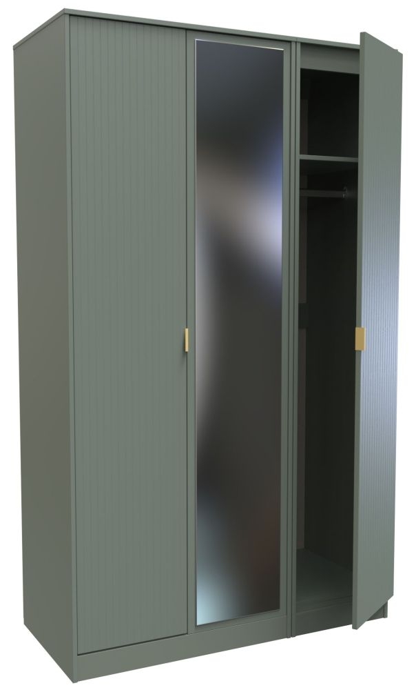 Product photograph of Nashville Reed Green 3 Door Tall Mirror Wardrobe from Choice Furniture Superstore.