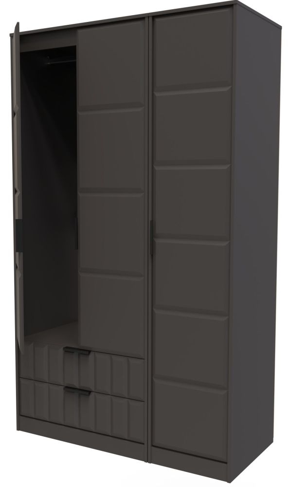 Product photograph of New York Graphite 3 Door Tall Triple Wardrobe - Lhf 2 Drawers from Choice Furniture Superstore.