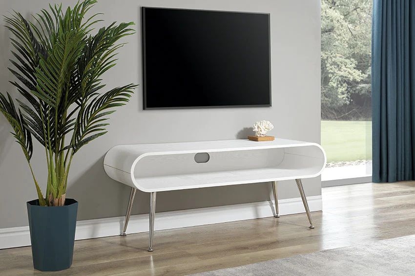 Product photograph of Jual Auckland White And Chrome Tv Stand - Jf720 from Choice Furniture Superstore.