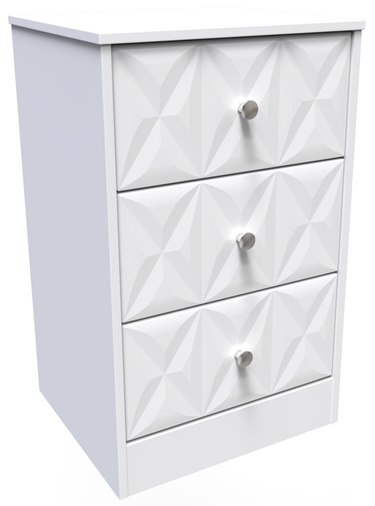 Product photograph of San Jose Matt White 3 Drawer Bedside Cabinet With Integrated Wireless Charging from Choice Furniture Superstore.