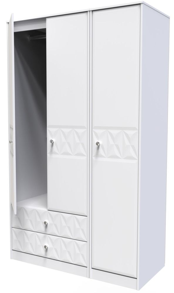 Product photograph of San Jose White 3 Door Tall Triple Wardrobe - Lhf 2 Drawers from Choice Furniture Superstore.