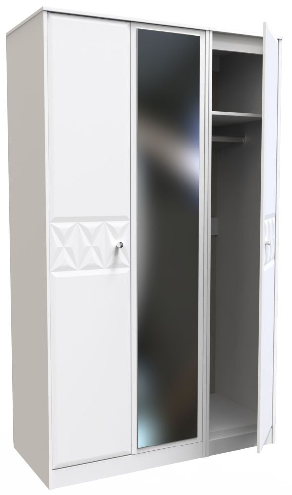 Product photograph of San Jose White 3 Door Tall Triple Wardrobe - 1 Mirror from Choice Furniture Superstore.