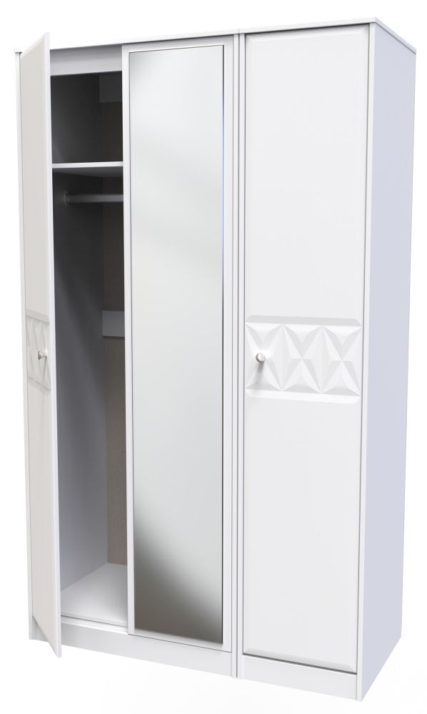 Product photograph of San Jose White 3 Door Tall Triple Wardrobe - 1 Mirror from Choice Furniture Superstore.