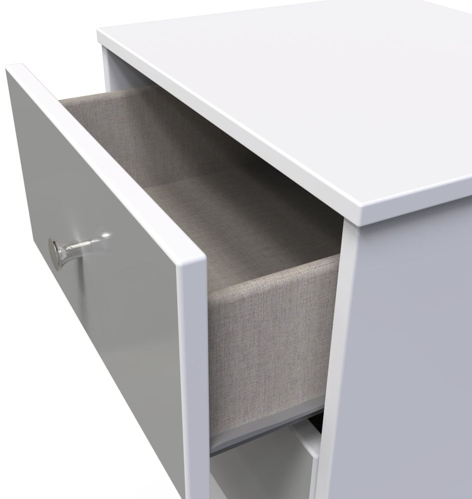 Product photograph of Padstow Unifrom Gloss And Matt White 2 Drawer Bedside Cabinet With Integrated Wireless Charging from Choice Furniture Superstore.