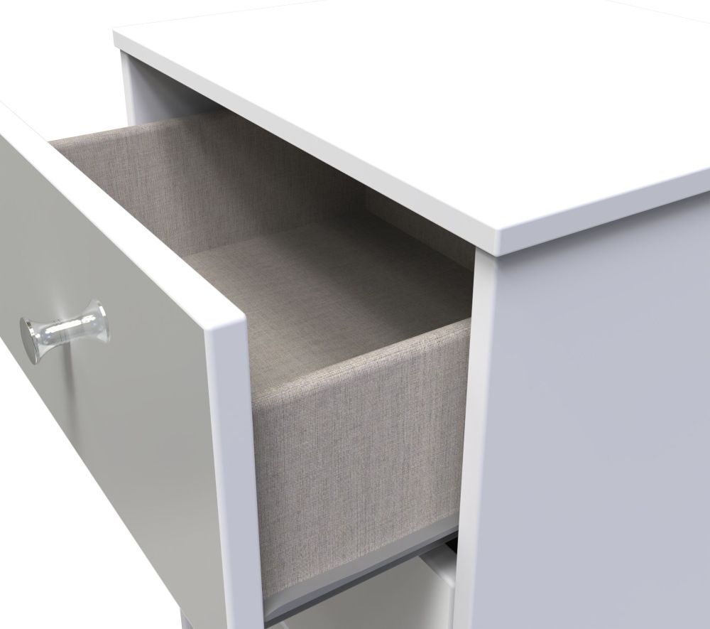 Product photograph of Padstow Unifrom Gloss And Matt White 3 Drawer Bedside Cabinet With Integrated Wireless Charging from Choice Furniture Superstore.