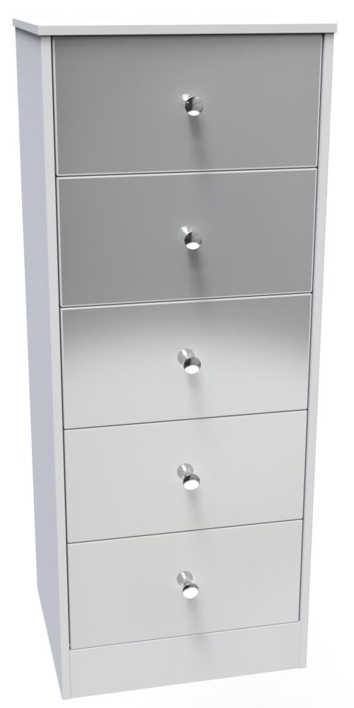 Product photograph of Padstow Unifrom Gloss And Matt White 5 Drawer Tall Chest With Integrated Wireless Charging from Choice Furniture Superstore.