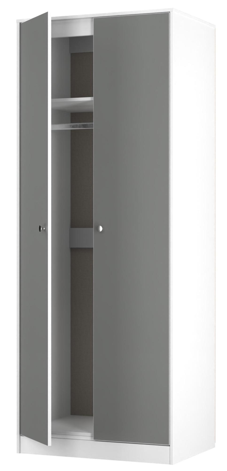 Product photograph of Padstow Grey And White 2 Door Plain Tall Wardrobe from Choice Furniture Superstore.