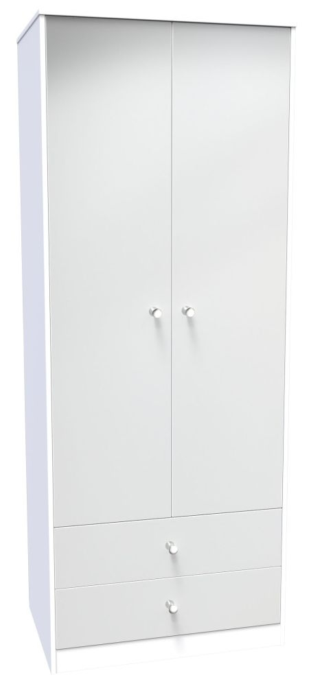Product photograph of Padstow Unifrom Gloss And Matt White 2 Door 2 Drawer 2ft 6in Plain Combi Wardrobe from Choice Furniture Superstore.
