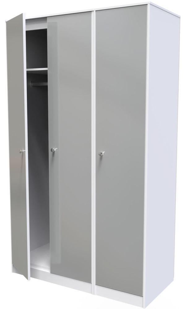 Product photograph of Padstow Unifrom Gloss And Matt White 3 Door Tall Plain Wardrobe from Choice Furniture Superstore.