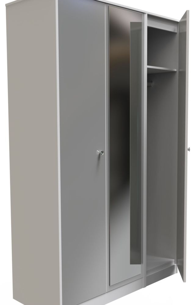 Product photograph of Padstow Unifrom Gloss And Matt White 3 Door Tall Mirror Wardrobe from Choice Furniture Superstore.