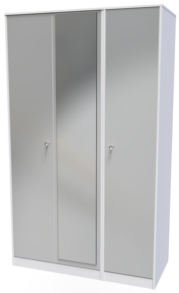 Product photograph of Padstow Unifrom Gloss And Matt White 3 Door Tall Mirror Wardrobe from Choice Furniture Superstore.