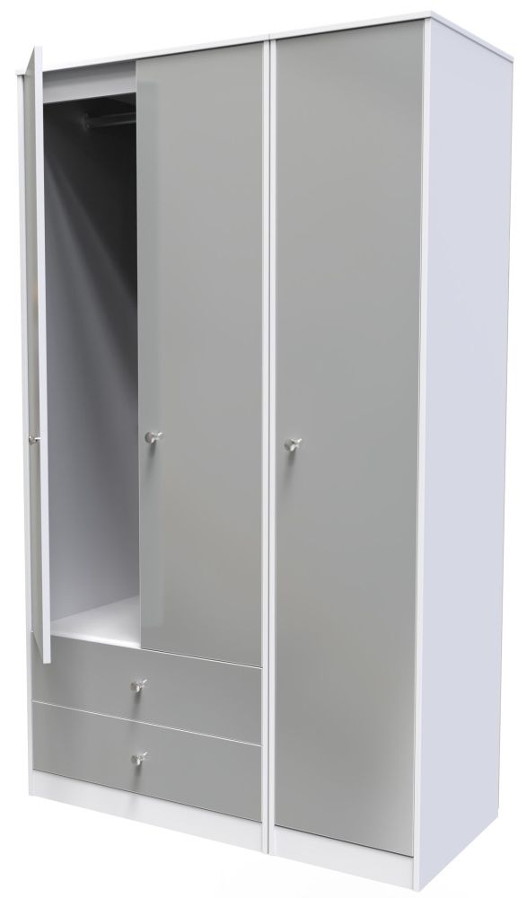Product photograph of Padstow Unifrom Gloss And Matt White 3 Door 2 Drawer Tall Plain Wardrobe from Choice Furniture Superstore.