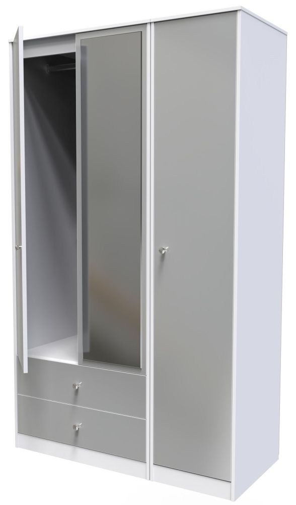 Product photograph of Padstow Unifrom Gloss And Matt White 3 Door 2 Drawer Tall Mirror Wardrobe from Choice Furniture Superstore.
