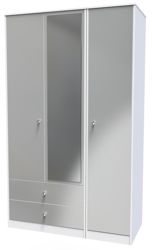 Product photograph of Padstow Unifrom Gloss And Matt White 3 Door 2 Drawer Tall Mirror Wardrobe from Choice Furniture Superstore.