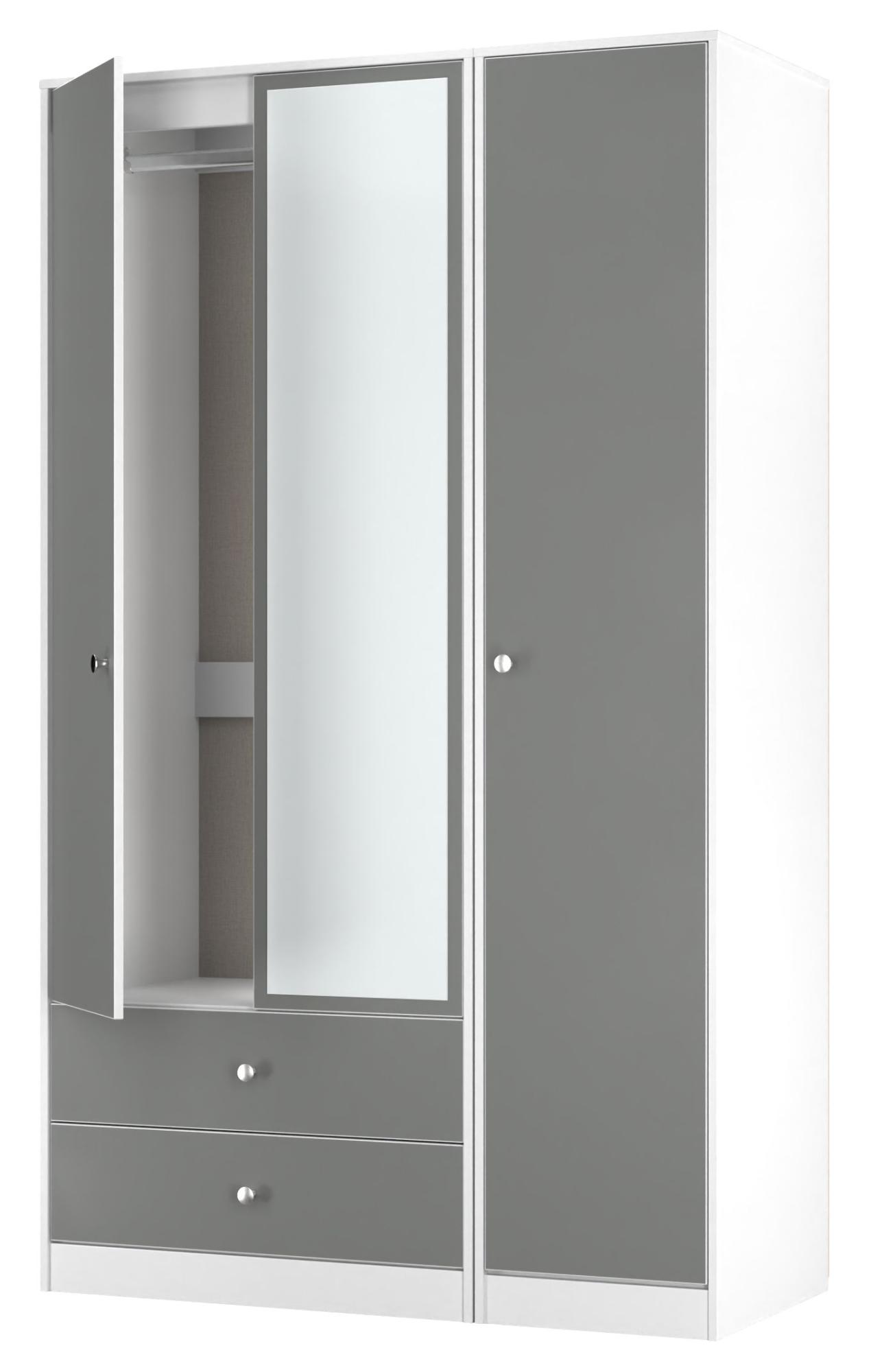 Product photograph of Padstow Grey And White 3 Door Tall Combi Wardrobe - 1 Mirror And Lhf 2 Drawers from Choice Furniture Superstore.