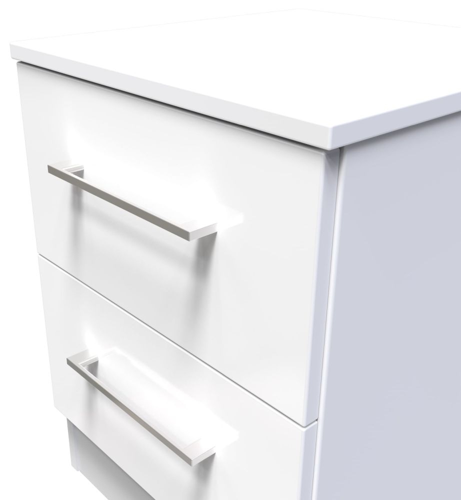 Product photograph of Worcester White Gloss 2 Drawer Bedside Cabinet With Integrated Wireless Charging from Choice Furniture Superstore.
