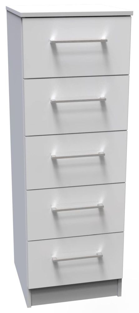 Product photograph of Worcester White Gloss 5 Drawer Tall Chest With Integrated Wireless Charging from Choice Furniture Superstore.