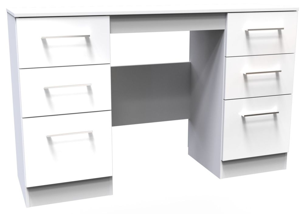 Product photograph of Worcester White Gloss Double Pedestal Dressing Table from Choice Furniture Superstore.
