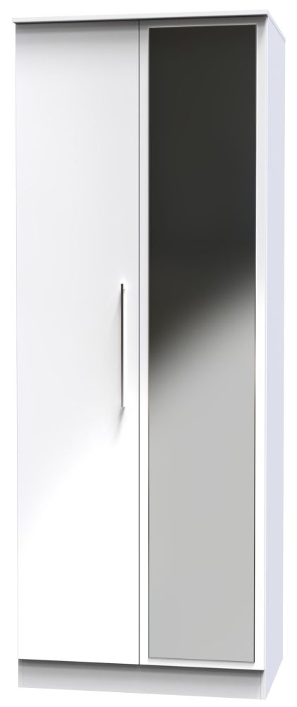 Product photograph of Worcester White Gloss 2 Door 2ft 6in Tall Mirror Wardrobe from Choice Furniture Superstore.