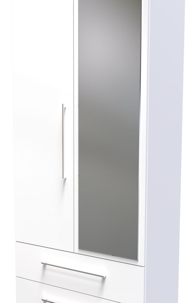 Product photograph of Worcester White Gloss 2 Door 2 Drawer 2ft 6in Plain Mirror Combi Wardrobe from Choice Furniture Superstore.