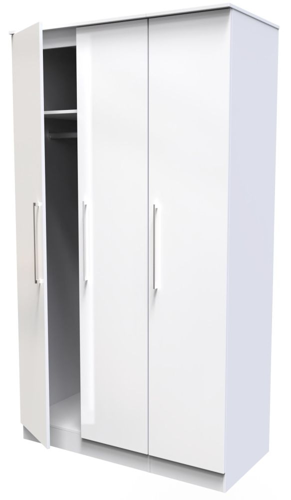 Product photograph of Worcester White Gloss 3 Door Tall Plain Wardrobe from Choice Furniture Superstore.