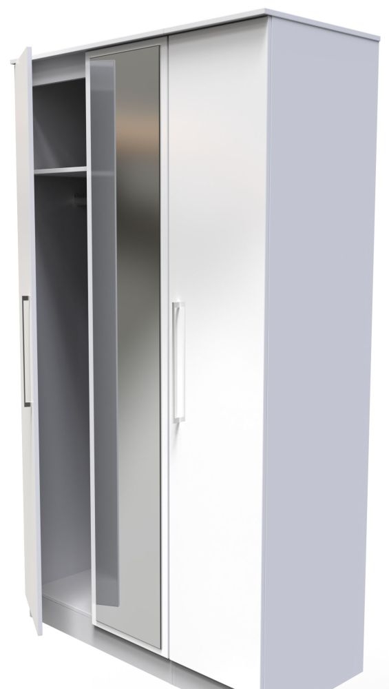 Product photograph of Worcester White Gloss 3 Door Tall Mirror Wardrobe from Choice Furniture Superstore.