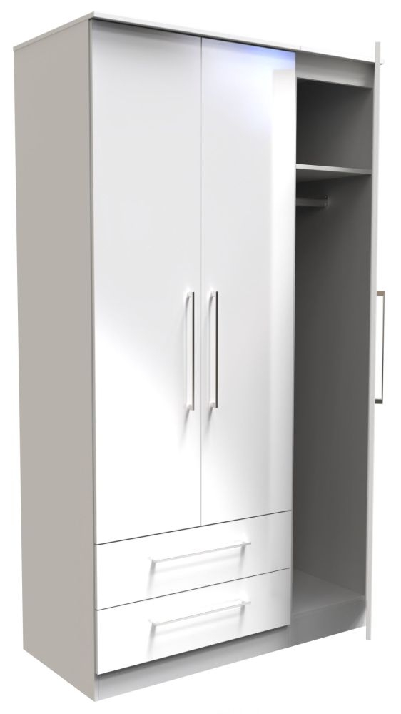 Product photograph of Worcester White Gloss 3 Door 2 Drawer Tall Plain Wardrobe from Choice Furniture Superstore.