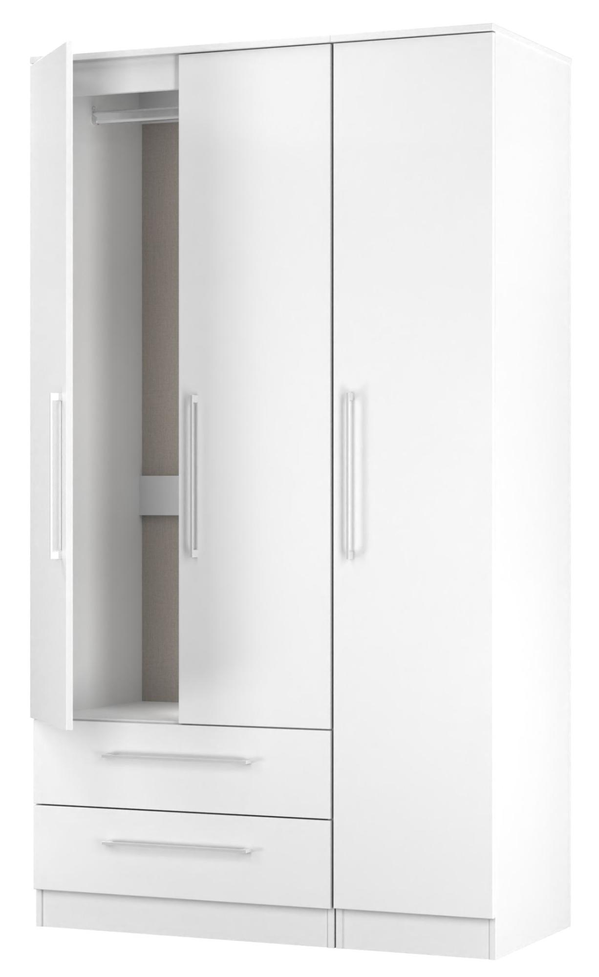 Product photograph of Worcester White 3 Door Tall Triple Wardrobe - Lhf 2 Drawers from Choice Furniture Superstore.