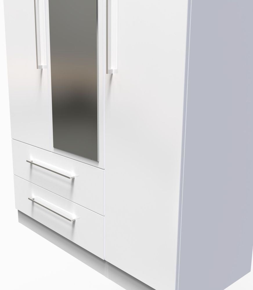 Product photograph of Worcester White Gloss 3 Door 2 Drawer Tall Mirror Wardrobe from Choice Furniture Superstore.