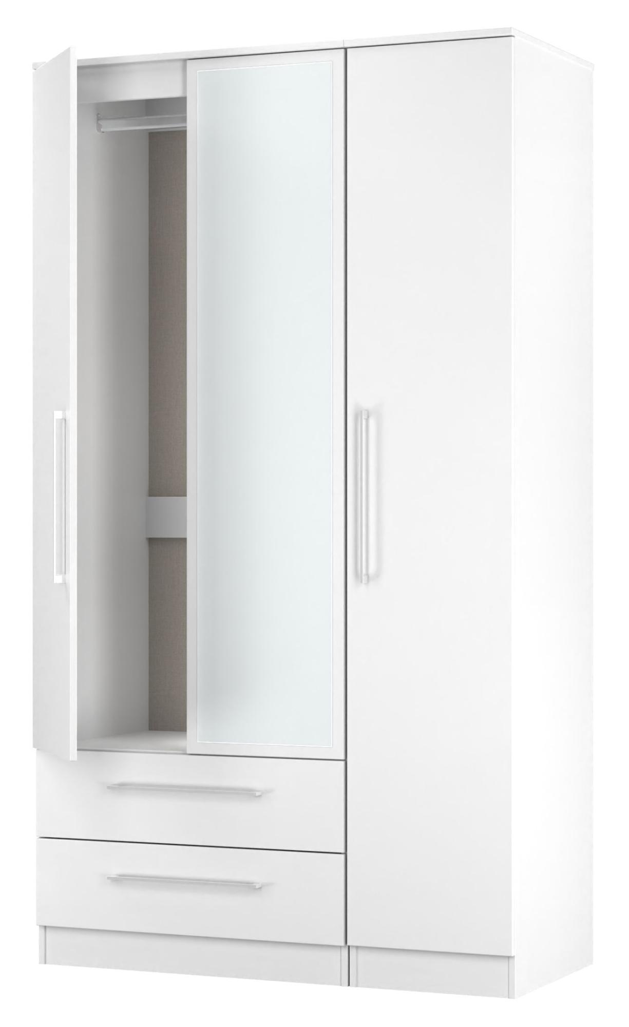 Product photograph of Worcester White 3 Door Tall Combi Wardrobe - 1 Mirror And Lhf 2 Drawers from Choice Furniture Superstore.