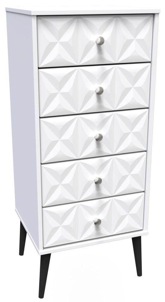 Product photograph of Pixel Matt White 5 Drawer Tall Chest With Integrated Wireless Charging from Choice Furniture Superstore.