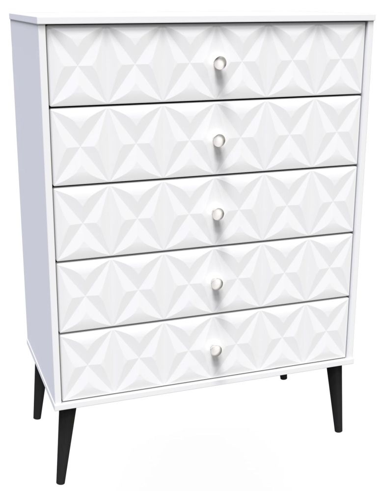 Product photograph of Pixel Matt White 5 Drawer Chest from Choice Furniture Superstore.