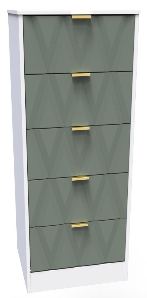 Product photograph of Las Vegas Matt White And Reed Green 5 Drawer Tall Chest from Choice Furniture Superstore.